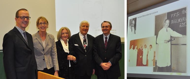 Univ.-Prof. Herbert Tilg, Rektorin Univ.-Prof.in Helga Fritsch, Elisabeth Braunsteiner (Ehefrau em.Univ.-Prof. Braunsteiner), Univ.-Prof. Volker Diehl, Univ.-Prof, Günther Gastl (v. re. n. li.)