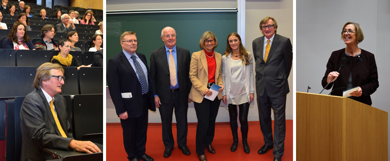 Zum Abschiedssymposium von Univ.-Prof. Stein kamen unter anderem Interims-Nachfolger Ass.-Prof.  Helmut Ellemunter, Univ.-Prof. Otmar Pachinger, Dr.in Alexandra Kofler, Univ.-Prof.in Ursula Kiechl-Kohlendorfer und Rektorin Univ.-Prof.in Helga Fritsch. (v. li. n. re.)