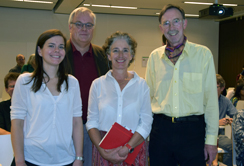 Barbara Fogli (SPIN), Lars Klimaschewski und Christine Bandtlow begrüßten den prominenten Gastredner Martin Schwab. (v. li. n. re.)